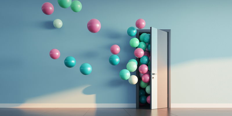 Balloons escaping from a door